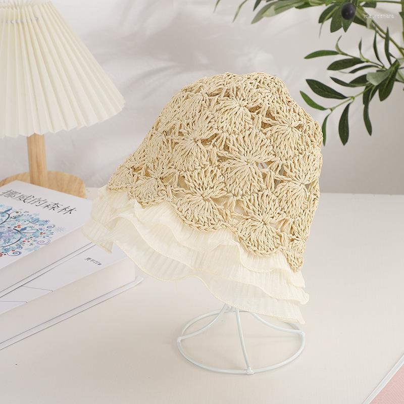 

Wide Brim Hats Super Fairy Net Red Baotou Straw Hat Female Spring And Summer Lotus Leaf Little Handmade Hollow Lace Bucket Fisherman, Black