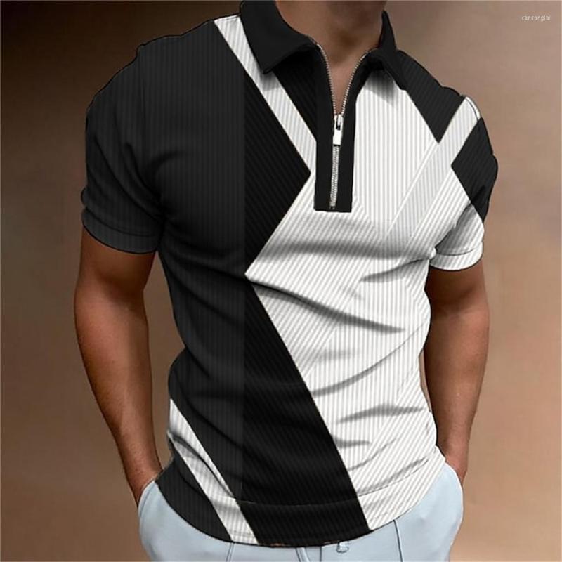 

Men' Polos Men Polo Shirts Summer High Tops T-shirts Quality Casual Daily Short Sleeve Striped Mens Turn-Down Collar Zippers Tees, Slpl1028