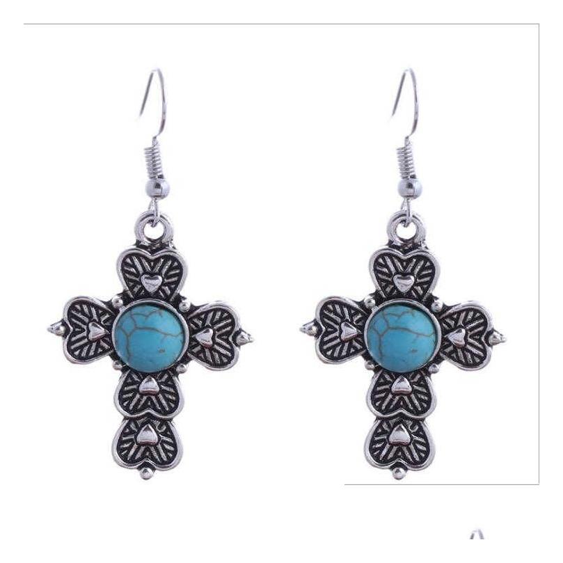 

Dangle Chandelier Womens Carving Cross Tibetan Sier Turquoise Earrings Gstqe017 Fashion Gift National Style Women Diy Earring Drop Dhhgw