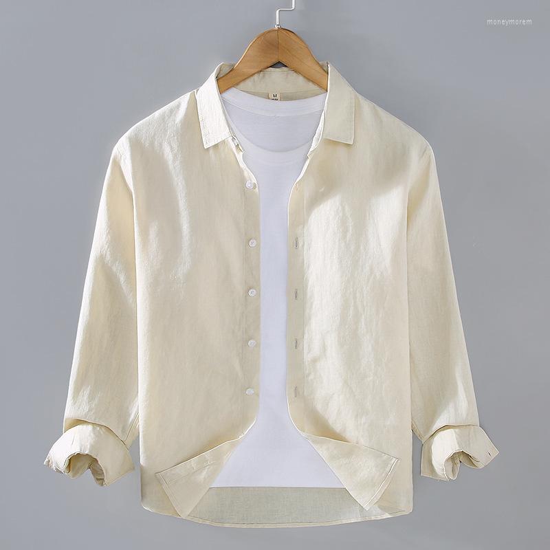 

Men's Casual Shirts Linen Men Camisa Masculina Solid Color Long Sleeve Turn-Down Collar Button Breathable Retro Shirt Male Blouse Tops, Black