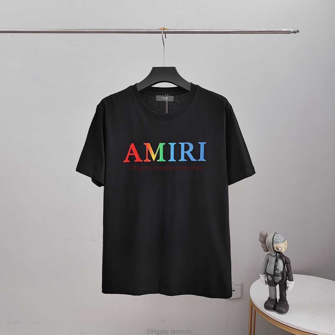 

Designer Fashion Clothing Amires Tees Am Tshirt Amies Colorful Letter Printing Short Sleeve Fashion Brand Mens High Street Tshirt Summer Unisex Cotton Tshirt Luxur, Black