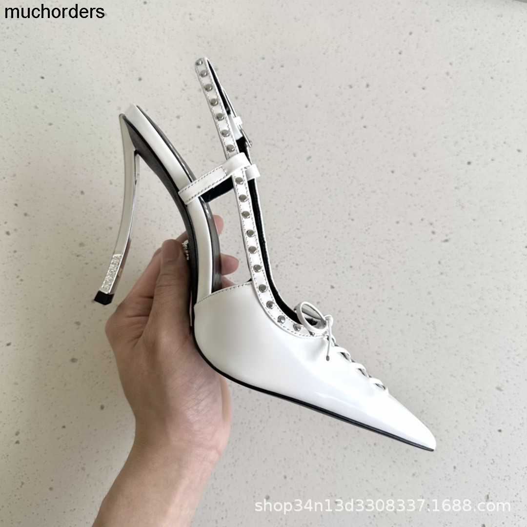 

Gaoding Xiaobai the same model as the 2023 New Summer Elegant High Heel Shoes for Ladies with High Heels patent leather rivets and patent leather, Black 4.5cm