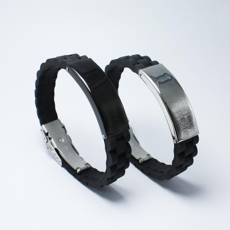 

Cuff Sport Black Silicone Decorative Pattern Bracelets Bangles Men Stainless Steel Jewelry Geometric Accessories Bangle