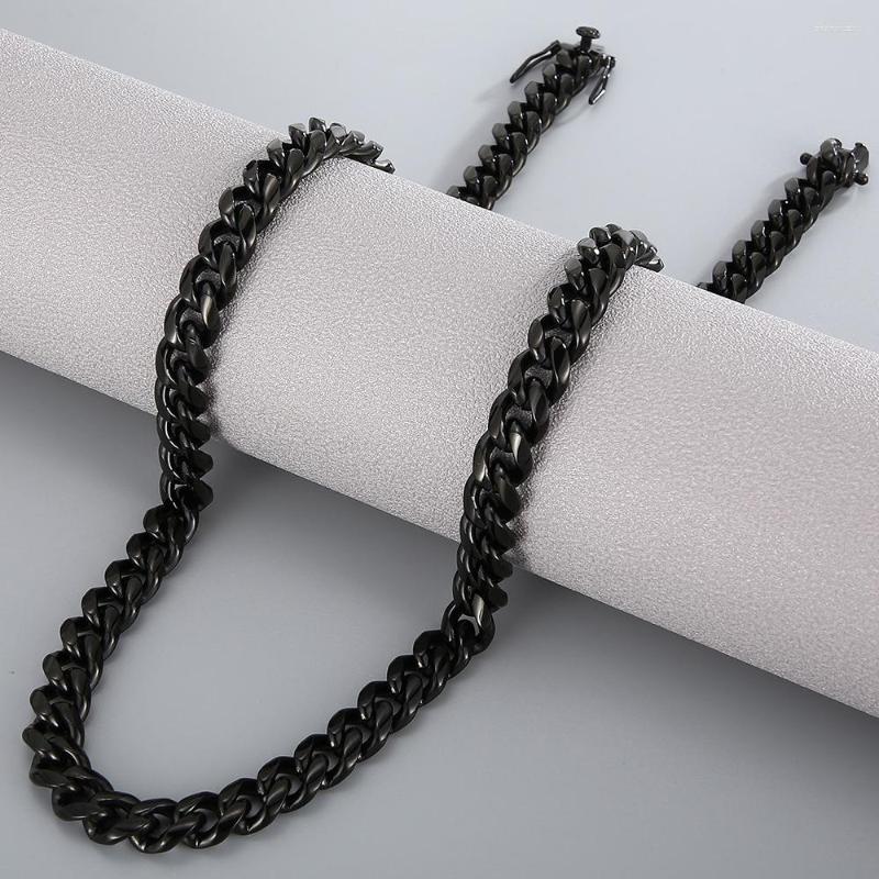 

Chains Black Stainless Steel Man Choker Necklace For Men 50/60CM Long 9/10/13MM Curb Link Chain Men's Necklaces Jewellery Accessories