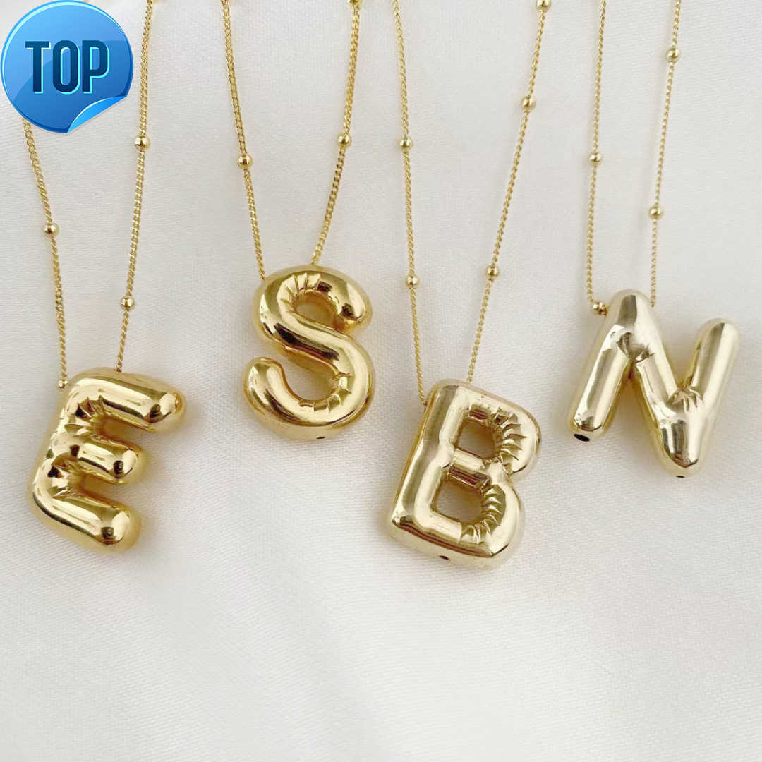 

QIUHAN 18k Gold Chain Satelliate Chain Personalized Chunky A-Z 26 Alphabet Pendant Custom Initial Balloon Letter Necklace