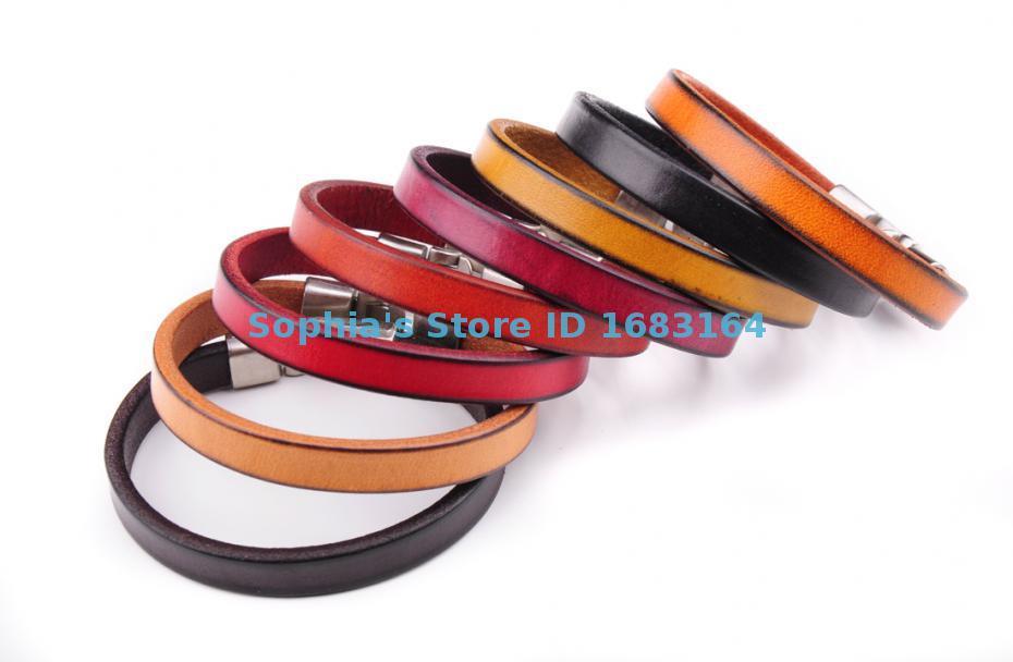 

Bangle MultiColor Fashion Jewelry Mens High Quality Handmade Leather Band Wrap Slim Plain Leather Cuff Bracelet WholeSale Set