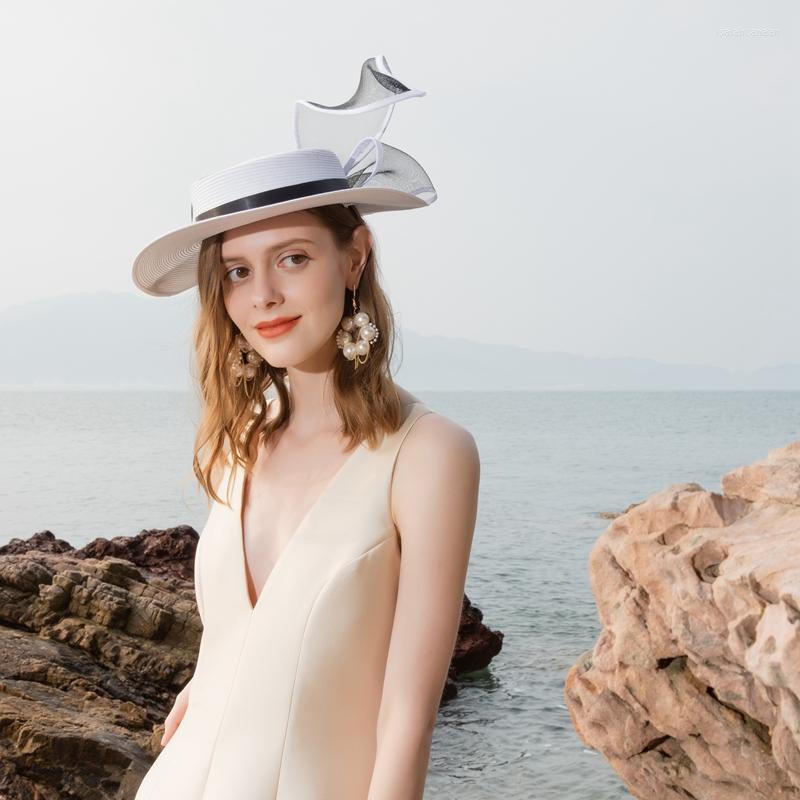 

Wide Brim Hats X084 Straw Hat Summer Sun-shading Women Go Shopping Beach Bow Sun For, White