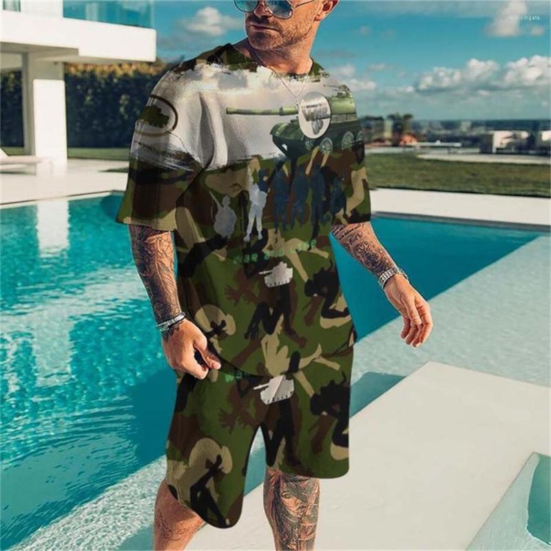 

Men's Tracksuits Summer Men's 3d Printed Camouflage T-shirt Sportswear Short Sleeve Shorts Suit Crewneck Oversized Clothing 2-piece Set