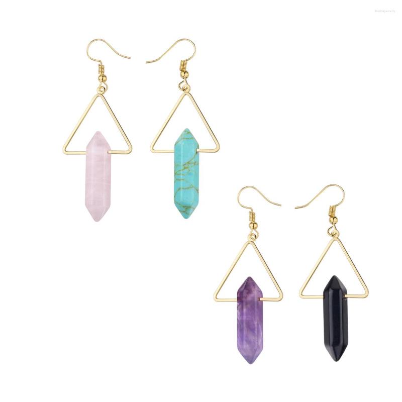 

Dangle Earrings Triangle Hooking Earring Hexagon Prism Crystal Stone Pointed Cone Drop Charms Reiki Energy Women Jewelry