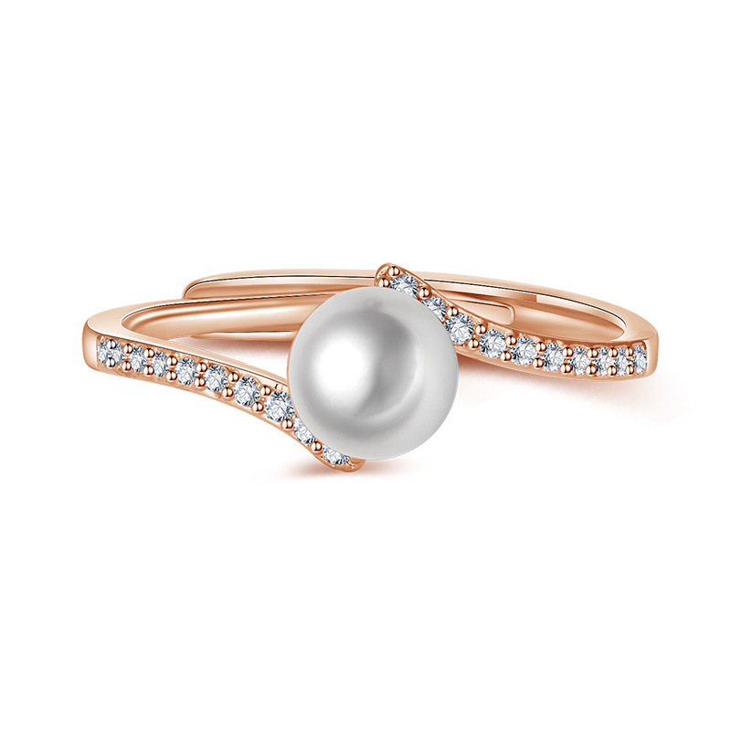 

Cluster Rings Pave AAA Cubic Zirconia Rose Gold Color Pearl Rings Adjustable Ring