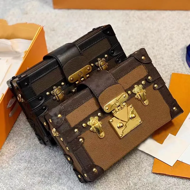 

Cosmetic Bags Cases Women Trunk Bag Fashion Shoulder Bags Designer Mini Square Box Leather Handbags Old Flower Classical Handbag Crossbody High Quality Wallets, Brown