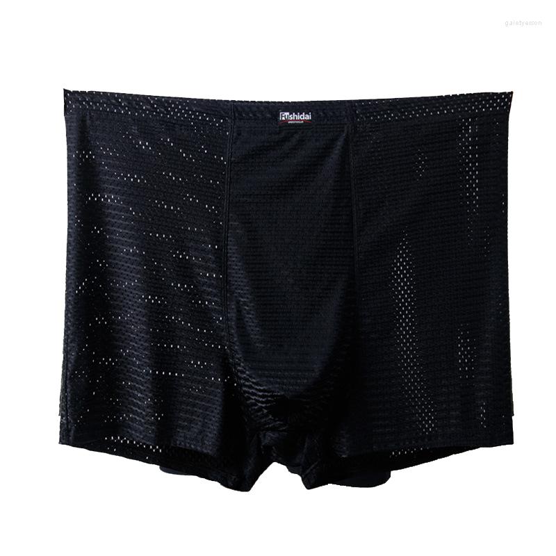 

Underpants Mens Large Size Soft Ice Silk Mesh Boxers High Waist Comfortable Male Fat Man Breathable Loose Big Flexible Shorts, Black