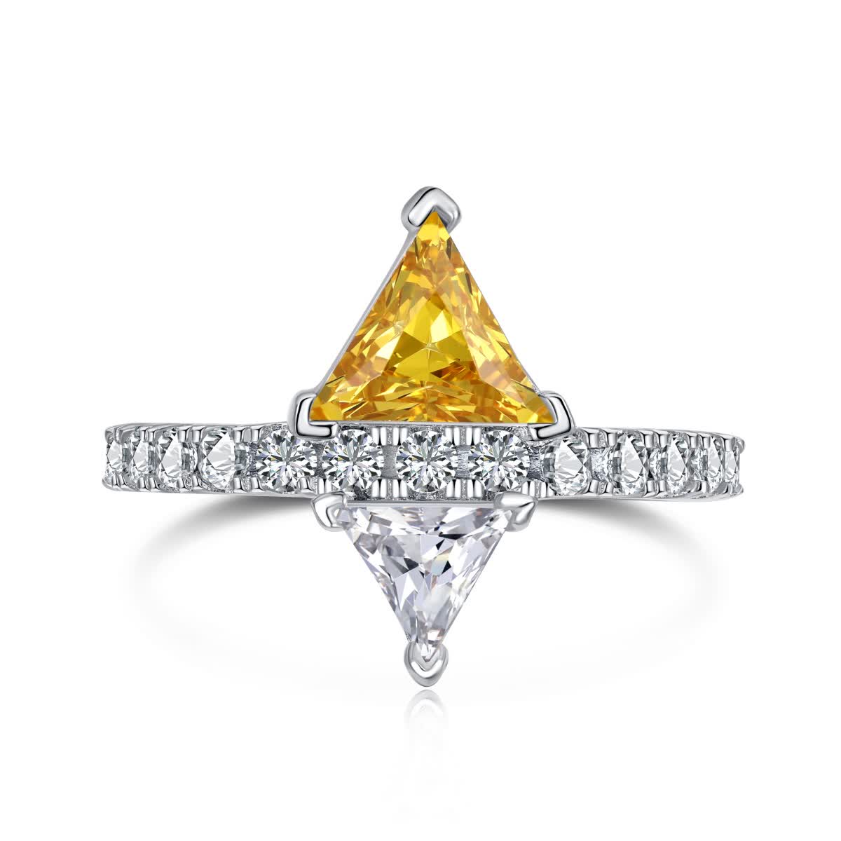 

GemKing DY120676 S925 Silver Rhodium Plated Diamond Triangle Shape Clear Yellow Zirconia Eternity Engagement Promise Ring