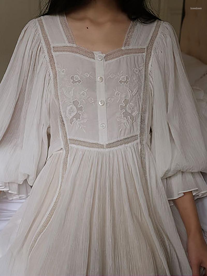 

Women's Sleepwear Women Pure Cotton Ruffles Vintage Nightgowns Robe Nightie Long Dress Victorian Romantic Princess Nightdress Homewear, Picture shown