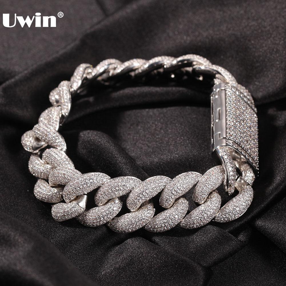

Bangle UWIN 18mm Luxury Mens Miami Cuban Chain Bracelet Boxes Clasp Iced Micro Pave Cubic Zirconia Hip Hop Jewelry Gift