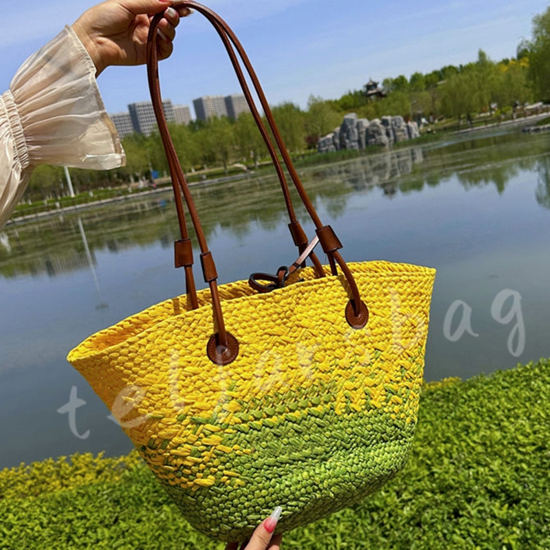 

Women Anagram Raffia Basket Straw loewee Bag Iraca Palm and Leather Designer Hand Woven Cross Body Open Beach Handbag Ladies Summer Weave Shoulder Bags Tote