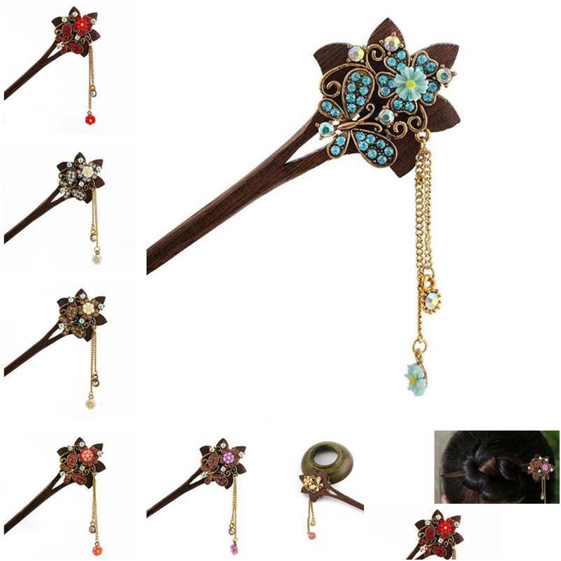 

Hairpins Classical Hairpin Womens Diamondstudded Chicken Wing Wood Hair Pin Gsfz042 Mix Order Drop Delivery Jewelry Hairjewelry Dhfvn