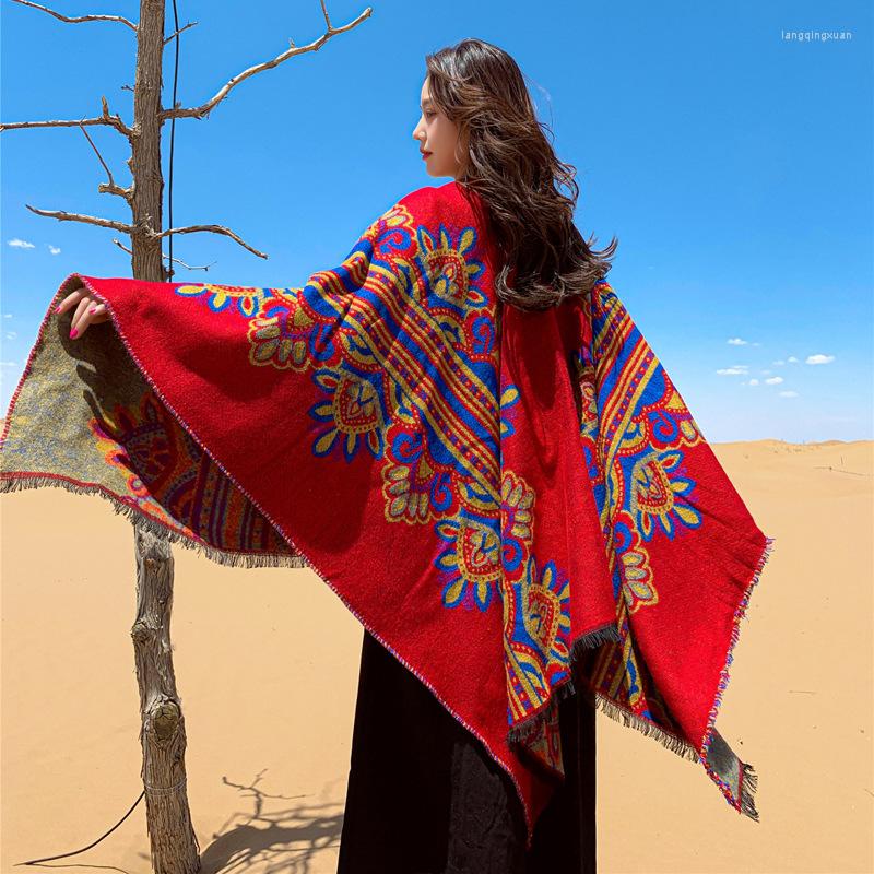 

Scarves Ethnic Retro Style Thick Warm Shawl Tibet Multi-Purpose Scarf Cape Female Women Pashmina Winter