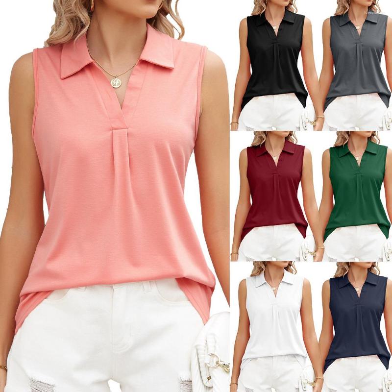 

Women' T Shirts Chikichi Top Women 2023 Summer Casual Solid Color Lapel Loose T-shirt Sleeveless Vest Women' Clothing Offer, Navy
