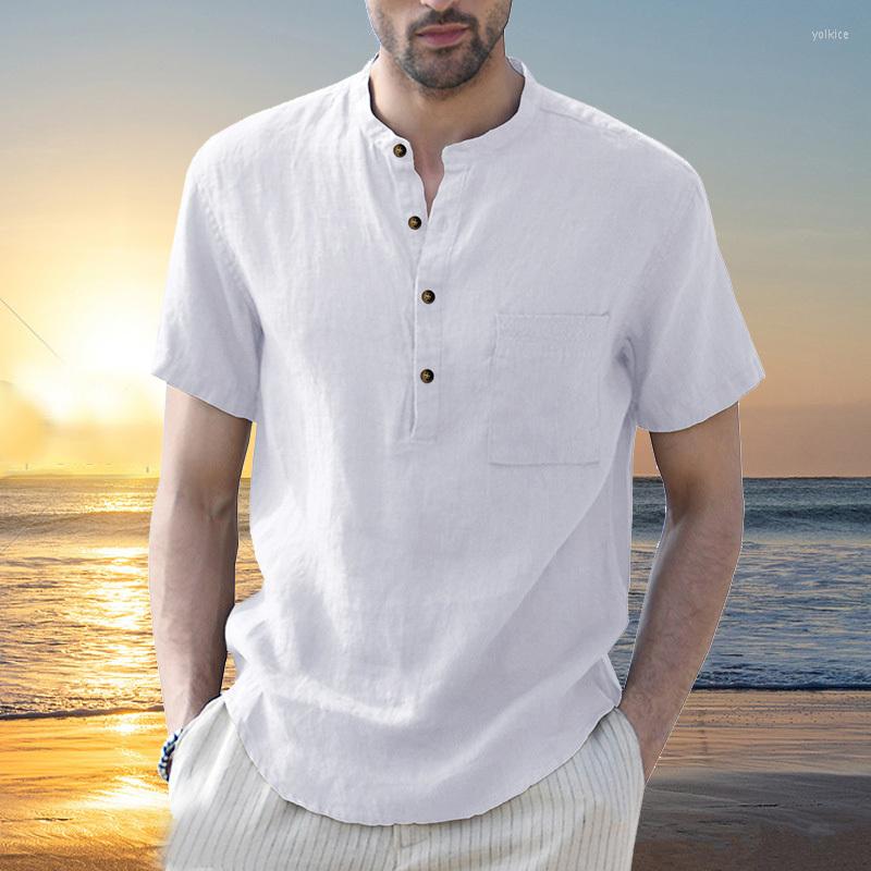 

Men's Dress Shirts Men's Casual Linen Cotton Henley Shirt Summer Beach Long Sleeve Hawaiian For Men Hippie Blouse Tee Tops, Black