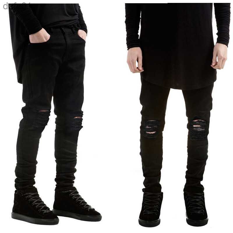 

Men's Jeans New fashion men black jeans skinny ripped Stretch Slim west hip hop swag denim motorcycle biker pants Jogger L230520, B555 black