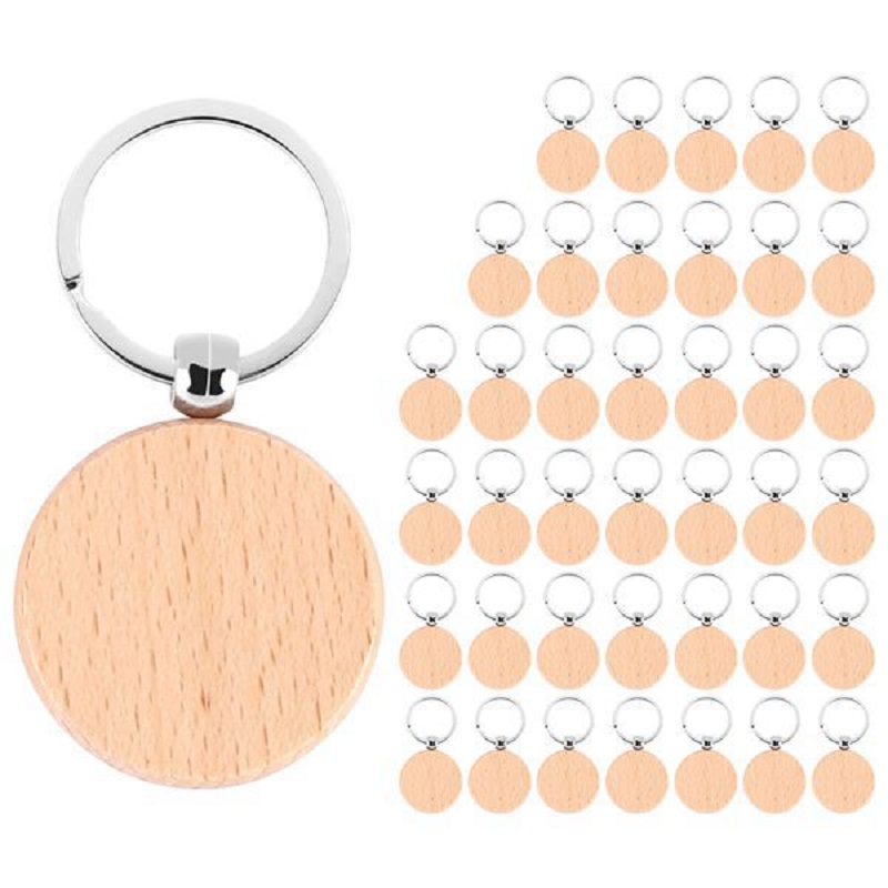 

40Pcs Blank Round Wooden Key Chain Diy Wood Keychains Key Tags Can Engrave Diy Gifts 40mm
