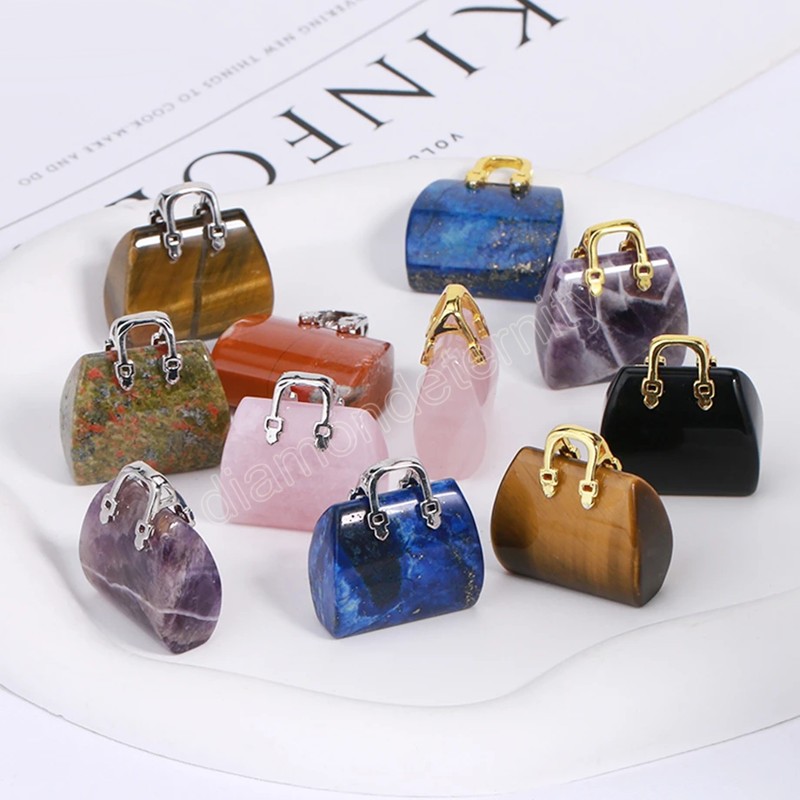 

Natural Gem Stone Handbag Pendant Necklace for Women Healing Amethysts Pink Crystal Pendants Jewelry Home Decor Gift