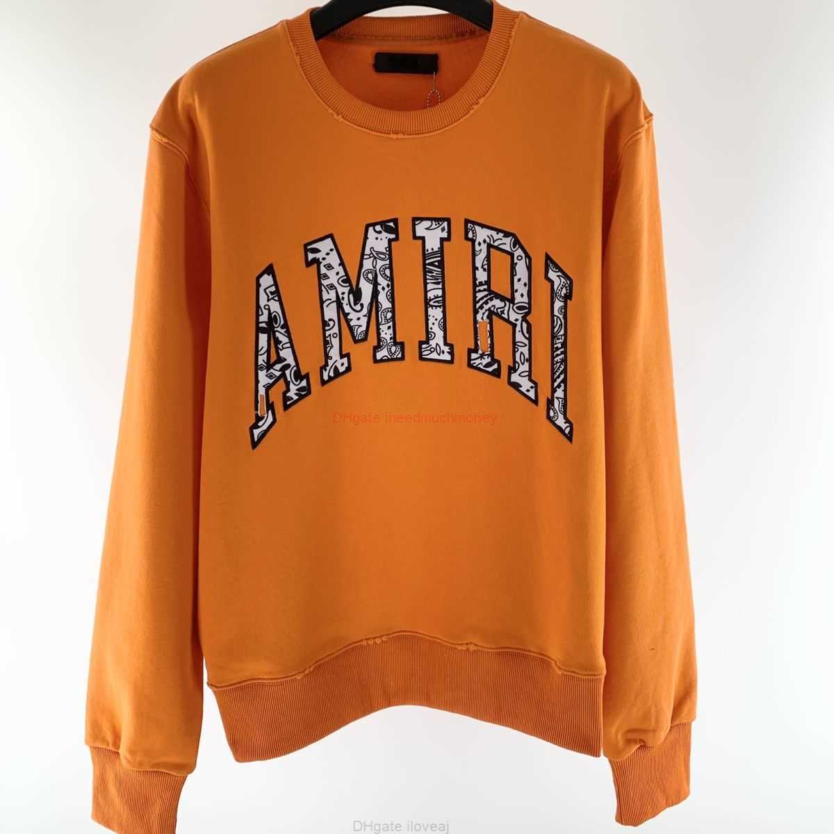 

Designer Clothing Mens Sweatshirts Amires Am Hoodies New Amies Fashion 22ss Round Neck Set First Autumn Winter Long Sleeve Apricot Loose Letter Cashew Nut Sweater Fa, Shipping fee