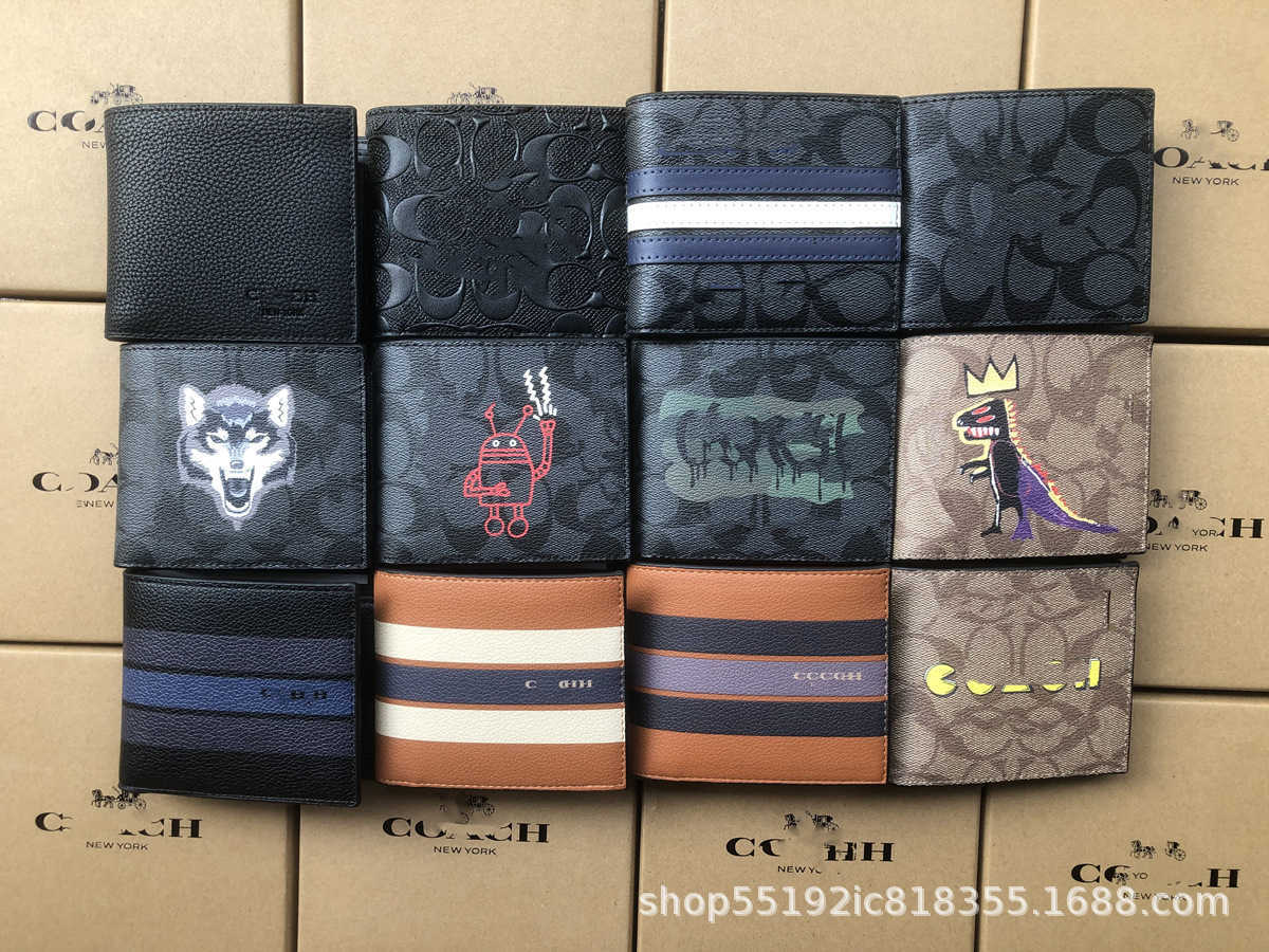 

Wallets Comforters Sets C Family Classic Printed Men's Wallet Graffiti Old Flower Multi Card Short Clip Two Piece Gift Box Set, Whole skin litchi pattern