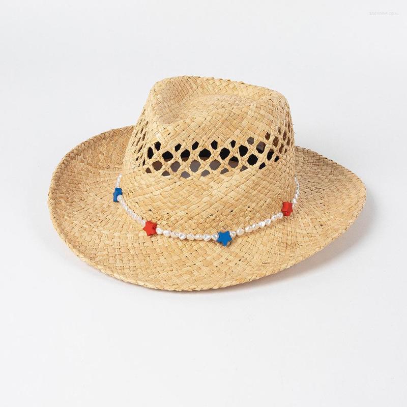 

Wide Brim Hats 202303-2505235B Ins Summer Hand Raffia Grass Pearl Colored Pentagram Chain Sunshade Lady Sun Cap Women Holiday Leisure Hat, Green