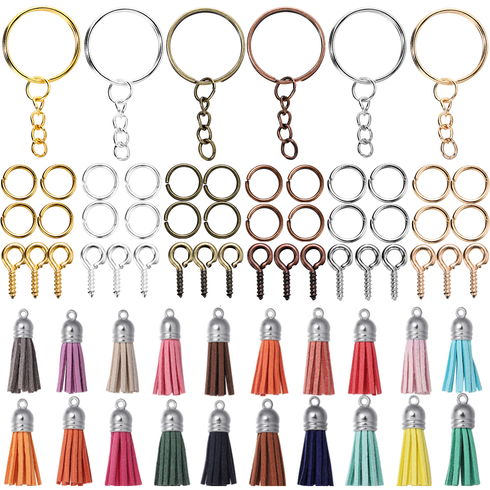 

110Pcs Jewelry Making Kits Keychain Colorful Tassels Open Jump Ring Eye Pin Set for DIY Resin Pendant Keyrings Jewelry Supplies