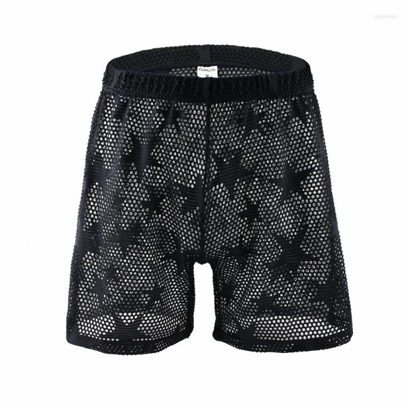 

Men's Sleepwear Through Men Breathable Home Interior Men's Ondergoed Shorts See Hombre Pijama Mesh Ropa Star Underwear Mannen Clothing, Black