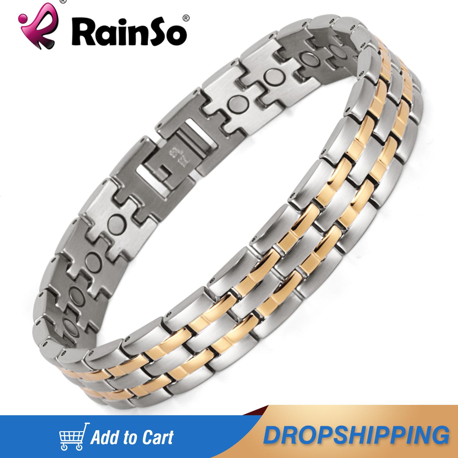 

Bangle Rainso Full Magnetic Bracelet Men Design Stainless Steel Jewelry Charm Bangles Bracelets for Health Wristband 2019