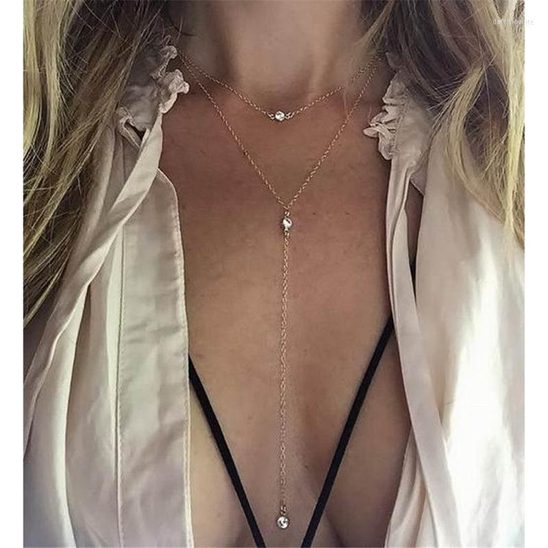 

Pendant Necklaces Simple Y Shape Design Stainless Steel Thin Chain Crystal Necklace For Women Rhinestone Choker Jewelry Gifts