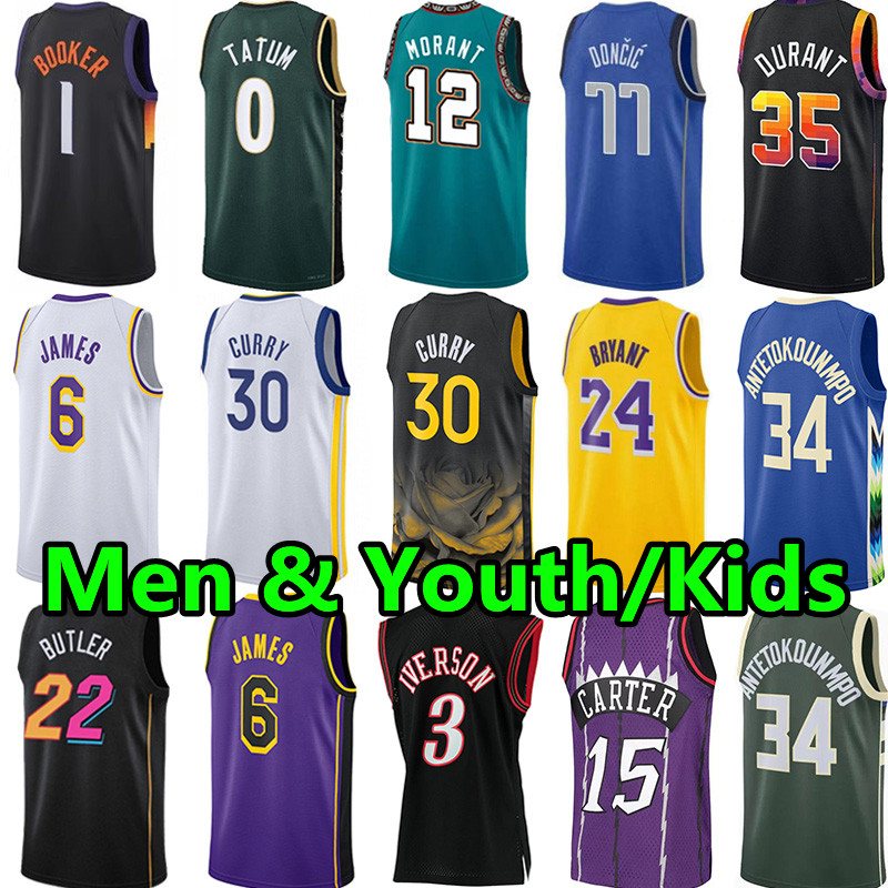 

Men Youth kids Basketball Jerseys Stephen Curry Giannis Antetokounmpo James Devin Booker Kevin Durant Jayson Tatum Ja Morant Bryant Luka City adult children jersey, Color 1