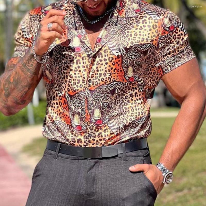 

Men' Casual Shirts Summer Men' Shirt Leopard Lapel Single Breasted Formal Dress Spring Slim Polo Business Camisa T-shirt, Mk-1b