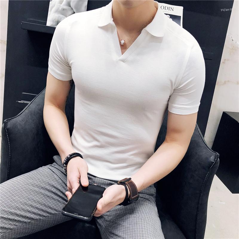 

Men's Polos Men's Solid Color Polo Shirt Business Slim Fit Short Sleeve Elastic Fashion T-shirt Summer 2023, Black