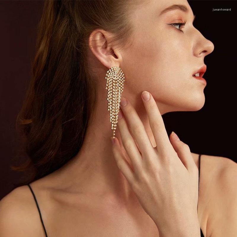 

Dangle Earrings Long Fashion Zircon Tassel Pendant Shiny Scalloped Women's Flair Drop Jewelry