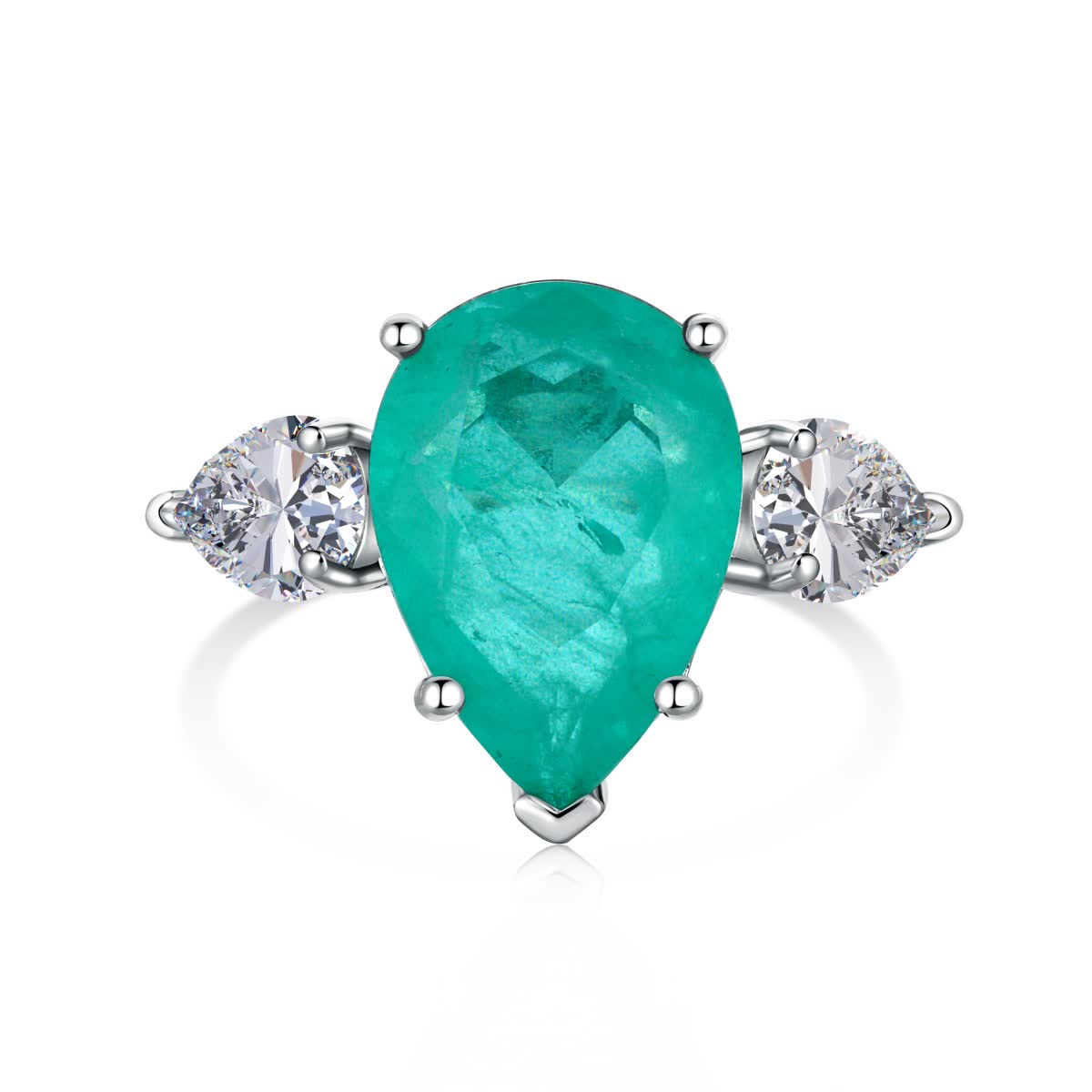 

GemKing DY120691 Luxurious Fine Jewelry Women 925 Sterling Silver Paraiba Teal Blue Diamond 5A Zirconia Engagement Wedding Promise Ring