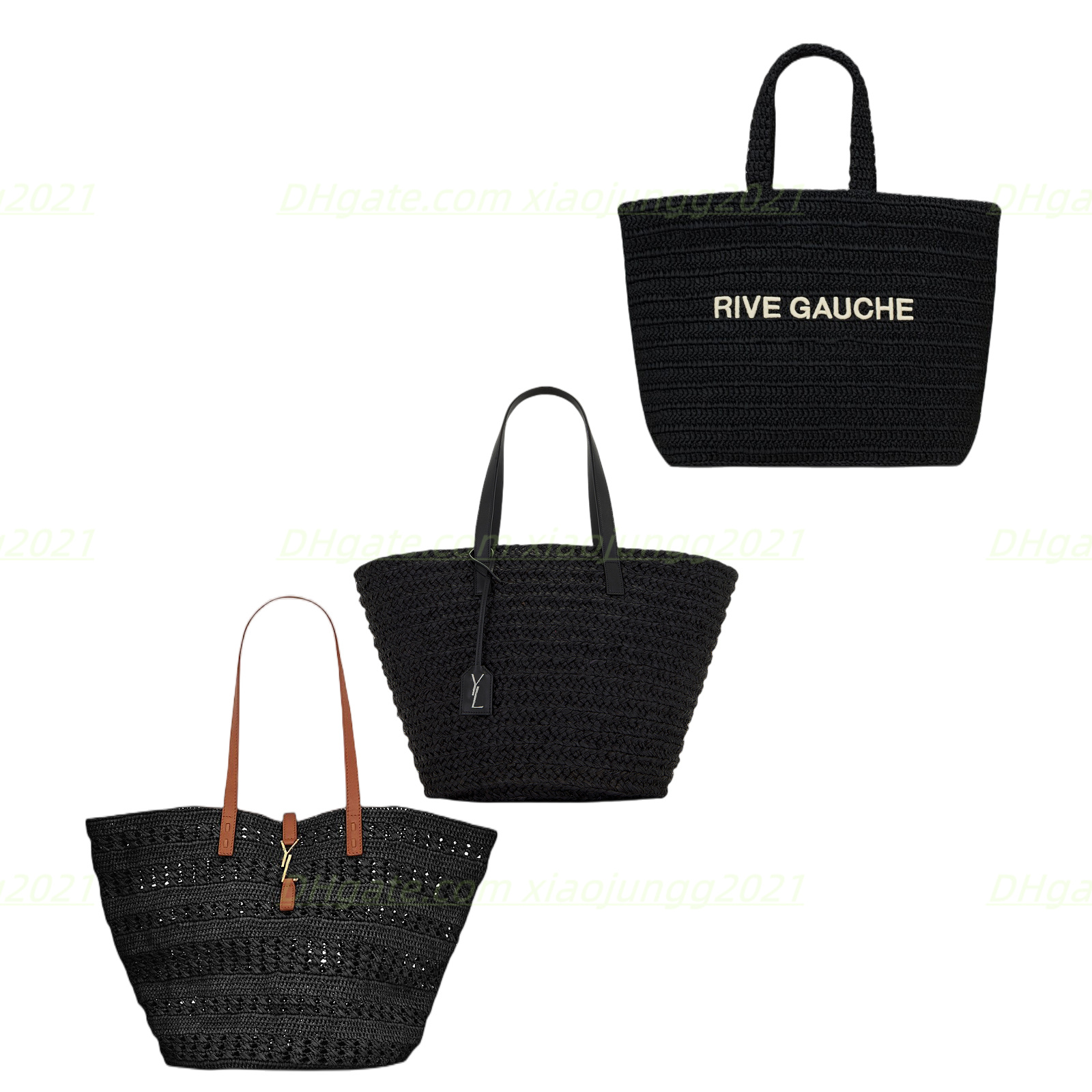 

Fashion Women Designers shoulder bags Totes High Quality Vegetable Tanned Leather Handbag luxurys Leisure time large size RIVE GAUCHE Shopping bag Cross Body bags, Khaki+black letters