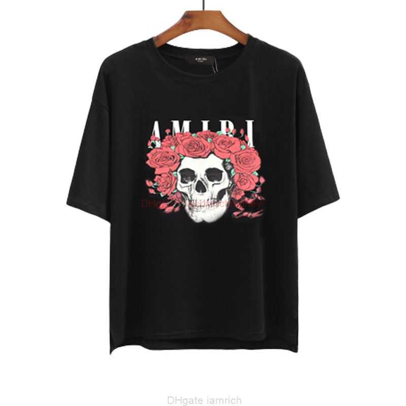 

Designer Fashion Clothing Amires Tees Am Tshirt 2021sAmies Skull 200g Cotton Lettered Printed T-shirt Luxury Casual Tops Mens Cotton Streetwear Sportswear for sale, Black