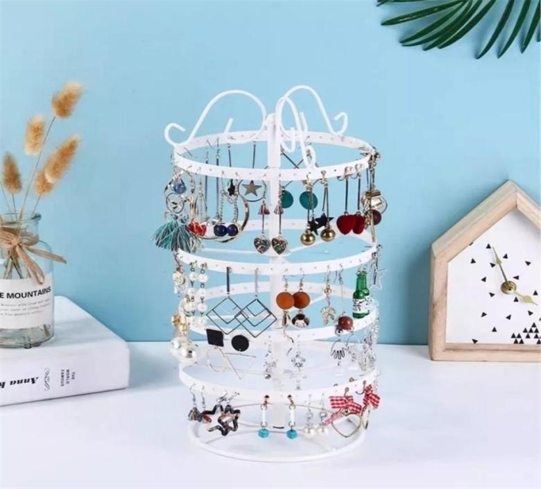 

Rotating Jewelry Organizer 4 Tiers Earring Storage Rack 188 Holes Showing Black White Pink Display 2111058869571