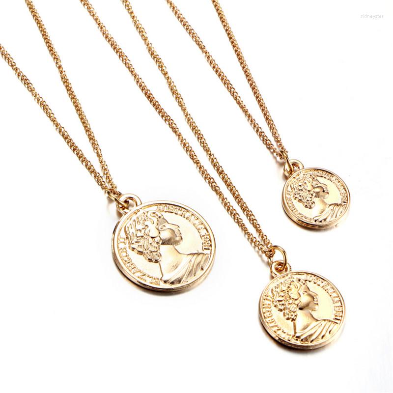 

Pendant Necklaces 2023 Gold Silver Color Multicolor Long Chain Chokers Round Shape Alloy Queen Coin Statement Necklace For Women