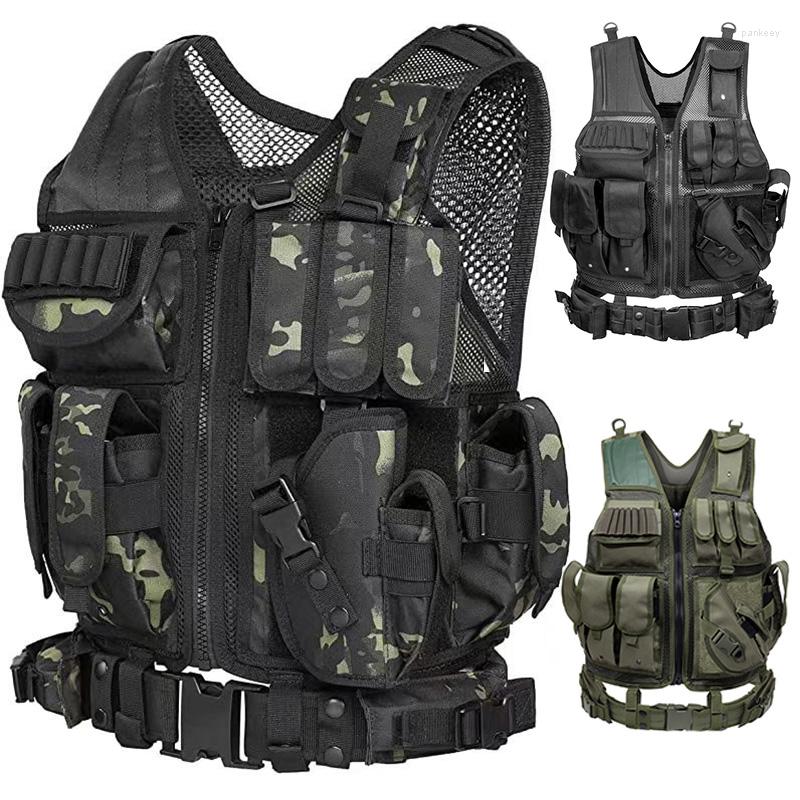 

Men's Vests Protective Tactical Vest Breathable Outdoor Adjustable Belt Military Combat Uniform Men Hunting CS Training High, Black