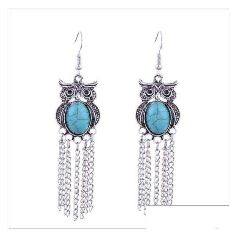 

Charm Womens Owl Tassel Tibetan Sier Turquoise Earrings Gstqe039 Fashion Gift National Style Women Diy Earring Drop Delivery Jewelry Dhrtl