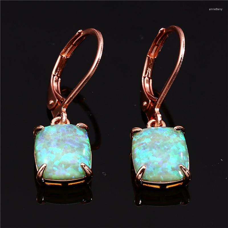 

Hoop Earrings Rose Gold Color Engagement Charm Rectangle Stone White Green Pink Opal Rainbow For Women Jewelry
