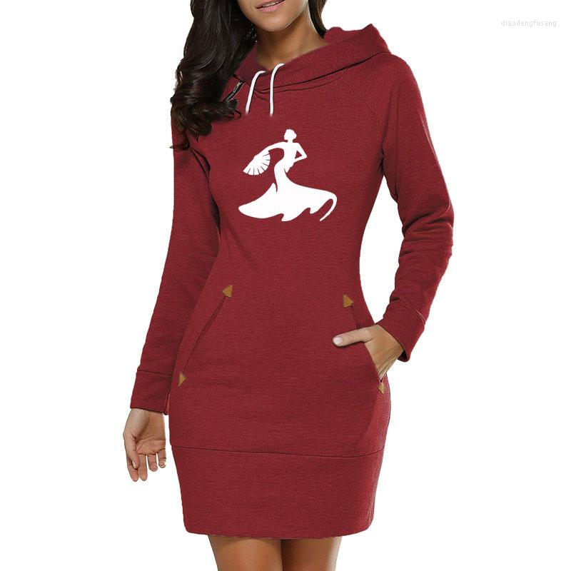 

Women's Hoodies Flamenco Dance Cartoon Print Pocket Women Winter Femmes Lover Gift Casual Long Sleeve Sweatshirts For Female, Deepgray