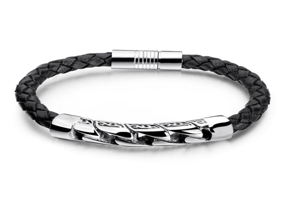 

Men039s titanium steel bracelet fashion knitting hand rope night club trendy men039s Leather Bracelet2405966