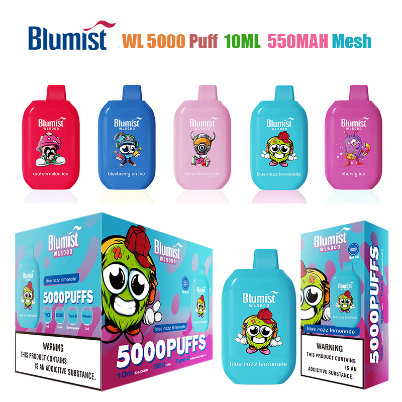 

Blumist WL5000 Puff 5000 Vape Disposable E-cigarettes Vapes 10ML Prefilled 650Mah Rechargeable Battery Mesh Coil Vapes Box VS Bang vape