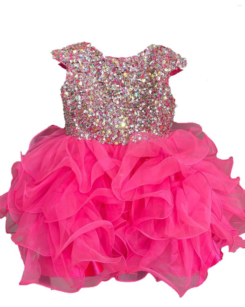 Girl Dresses Cupcake Pageant Dress For Little Miss 2023 Glitz Baby Kid Birthday Party Tutu Gown Infant Toddler Crystal Stones Pink Blue-image-868442052